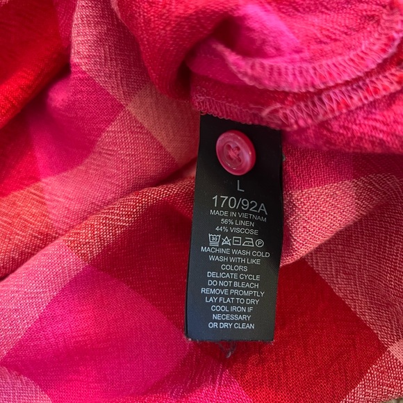 KATE SPADE PICNIC WOVEN FLUTTER-SLEEVE TOP LINEN BLEND DEEP HIBISCUS MULTI  L - Picture 12 of 15